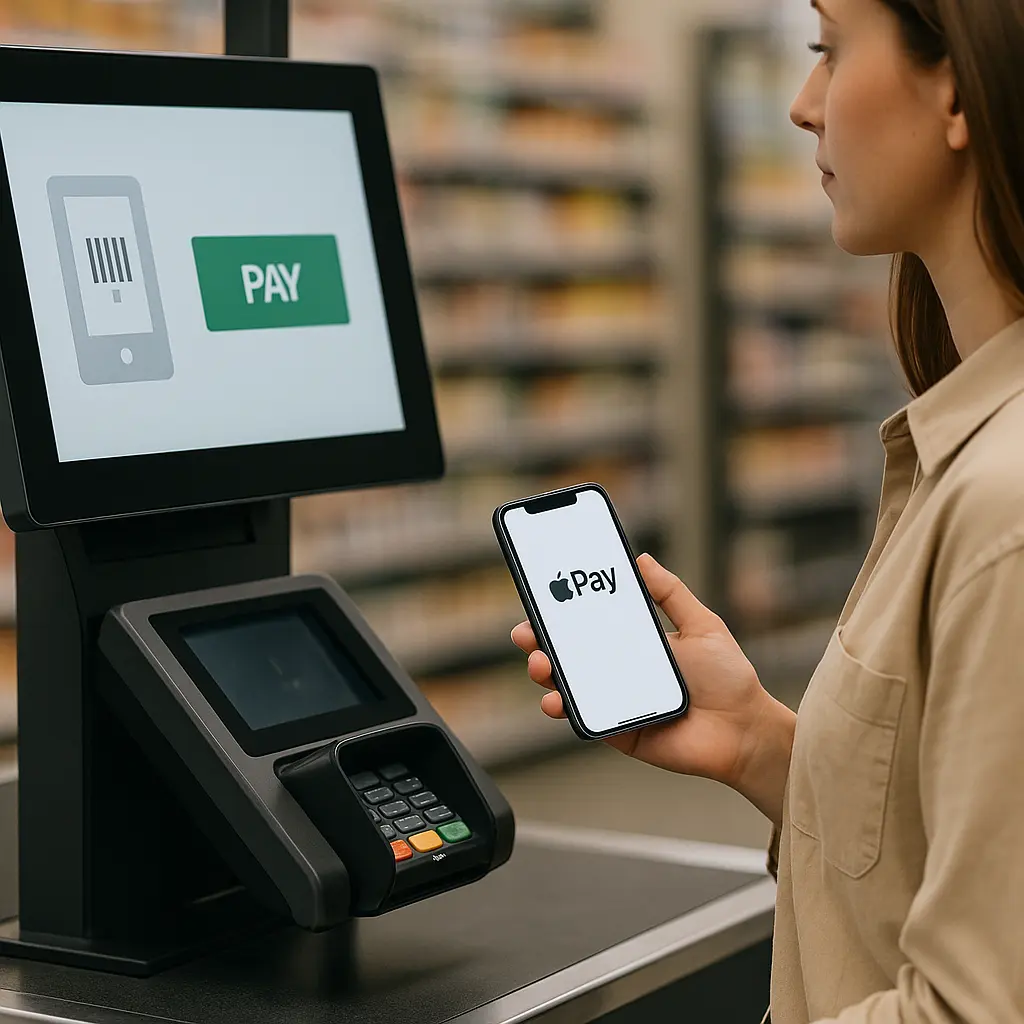 Frau zahlt mit Apple Pay